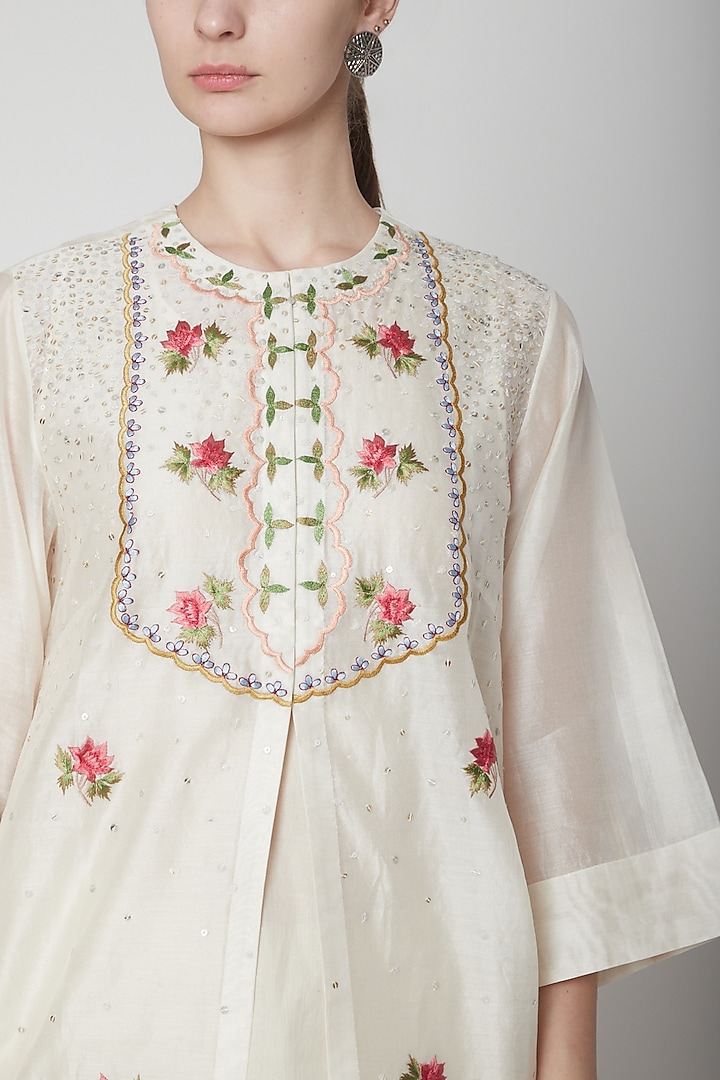 Ivory Sequins Embroidered Shirt With Pants by Prama by Pratima Pandey at Pernia's Pop Up Shop