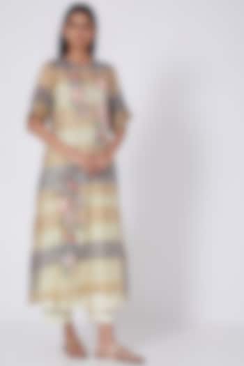 Grey & Beige Zardosi Embroidered Dress by Prama by Pratima Pandey