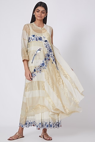 Gold & Ivory Embroidered Dress by Prama by Pratima Pandey