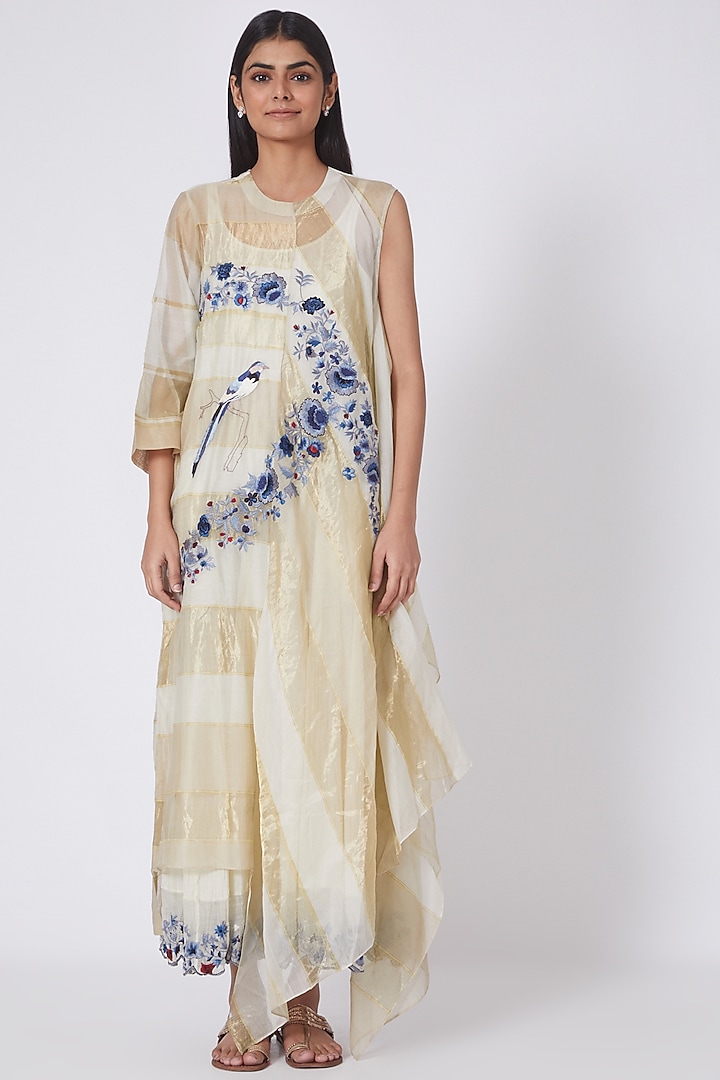 Gold & Ivory Embroidered Vacation Dress by Prama by Pratima Pandey at Pernia's Pop Up Shop