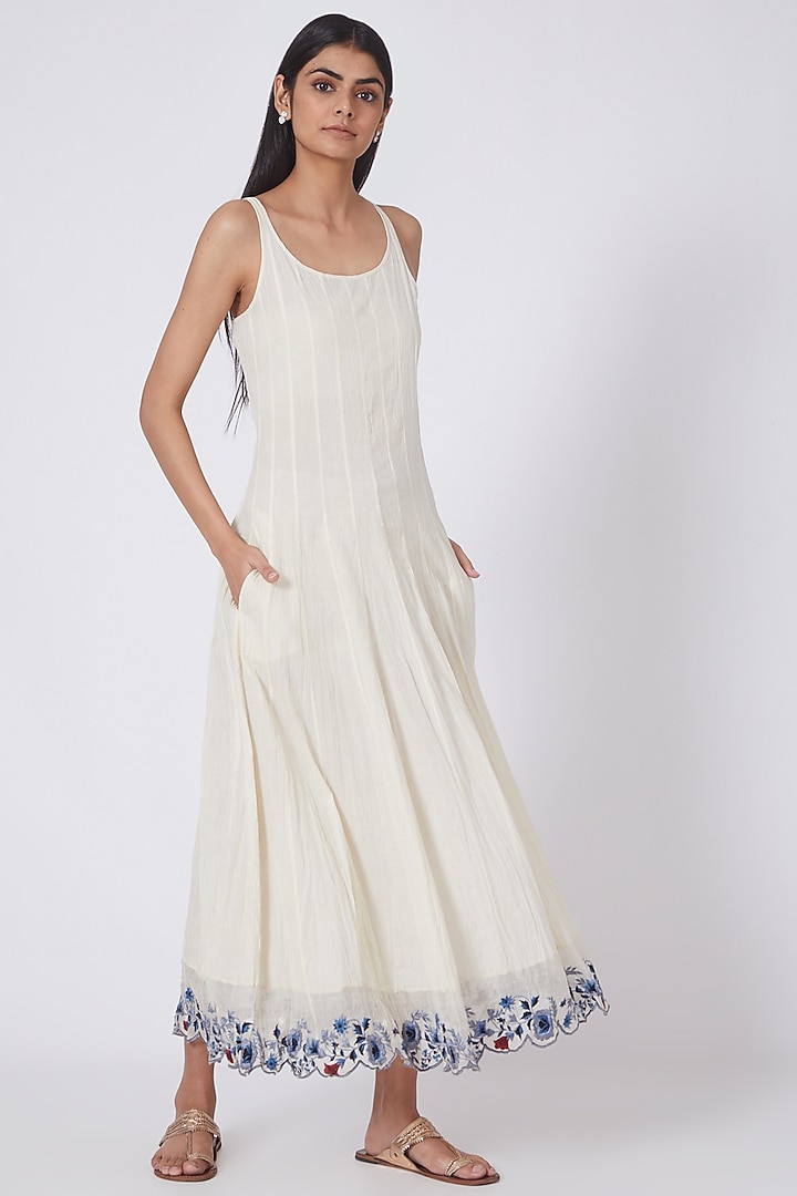 Gold & Ivory Embroidered Vacation Dress by Prama by Pratima Pandey at Pernia's Pop Up Shop