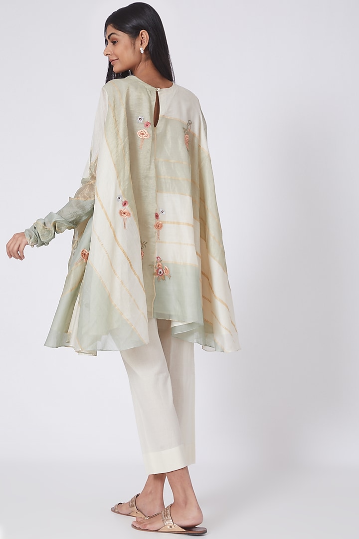 Turquoise Maheshwari Silk Tunic Set by Prama by Pratima Pandey at Pernia's Pop Up Shop