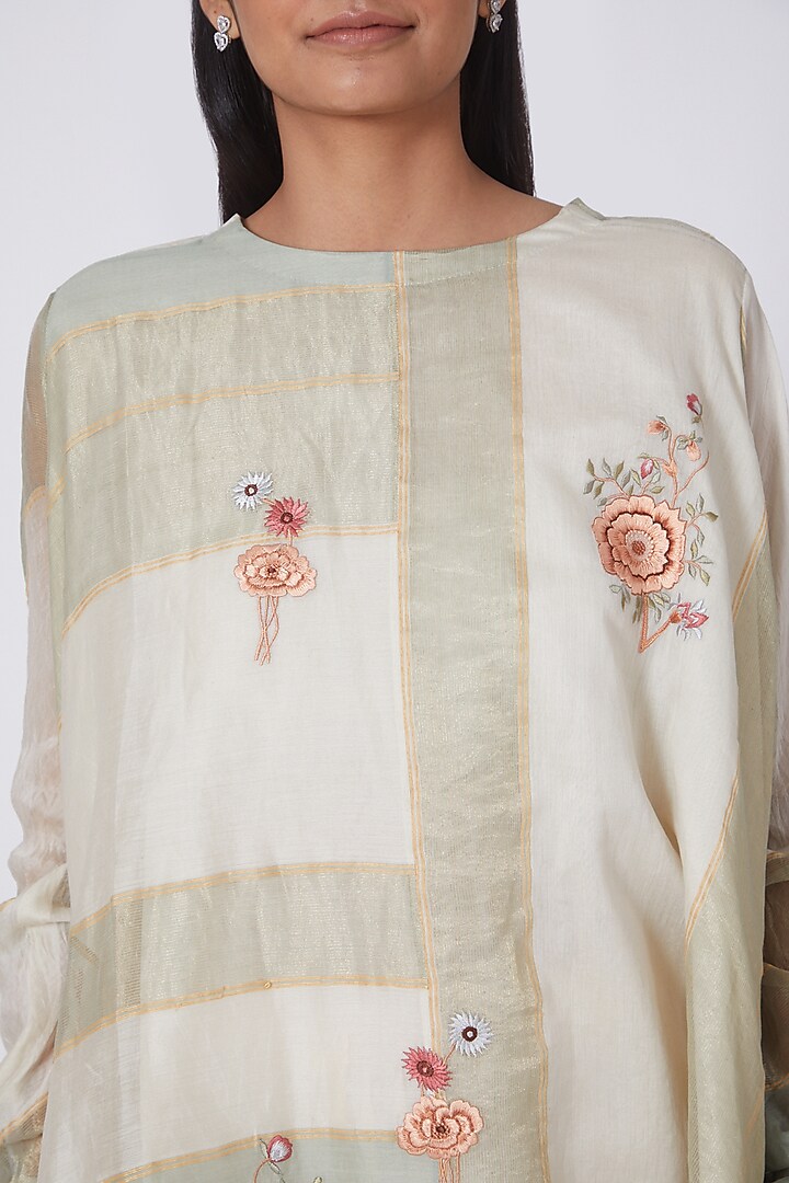 Turquoise Maheshwari Silk Tunic Set by Prama by Pratima Pandey at Pernia's Pop Up Shop