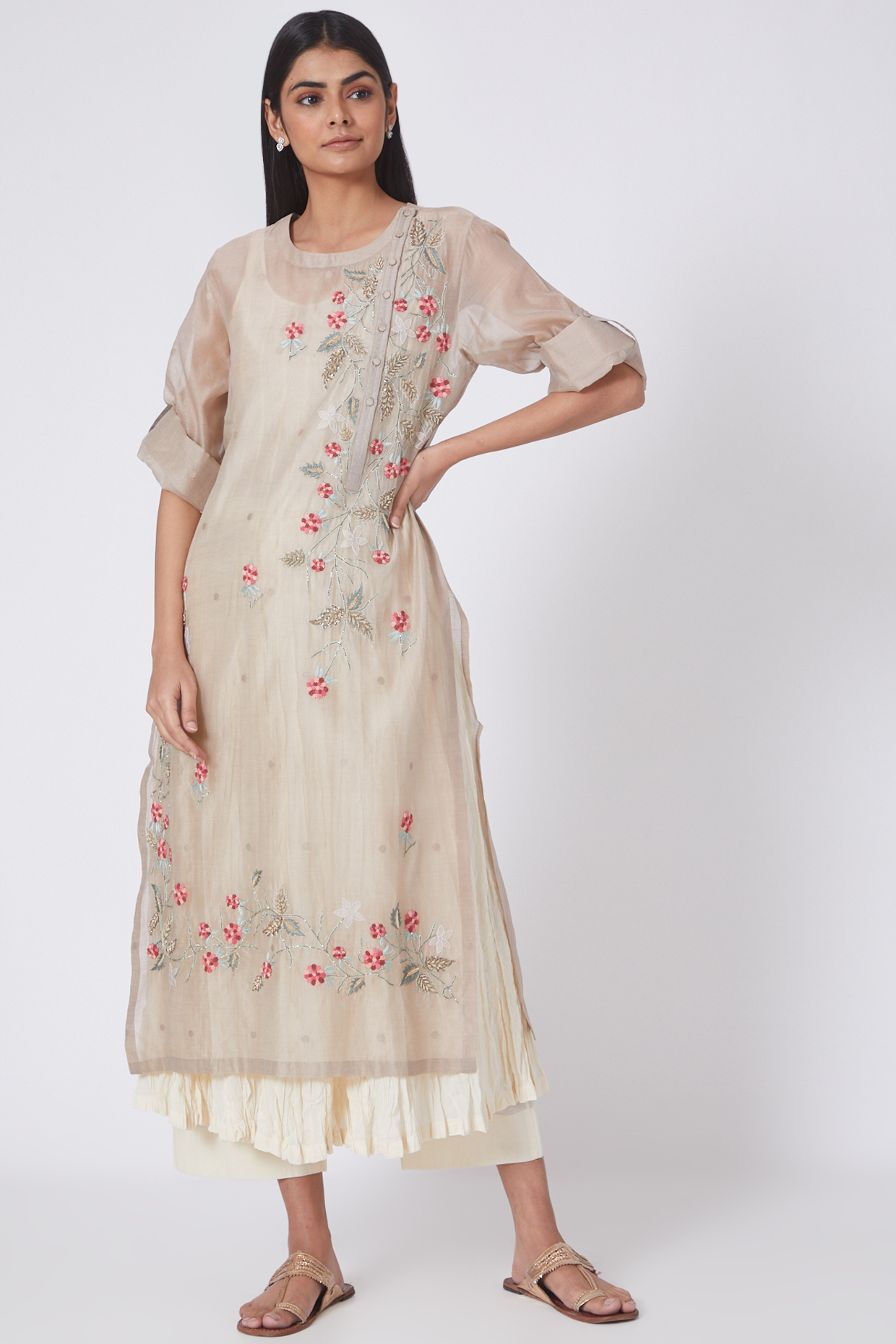 Grey Silk Chanderi Kurta Set by Prama by Pratima Pandey