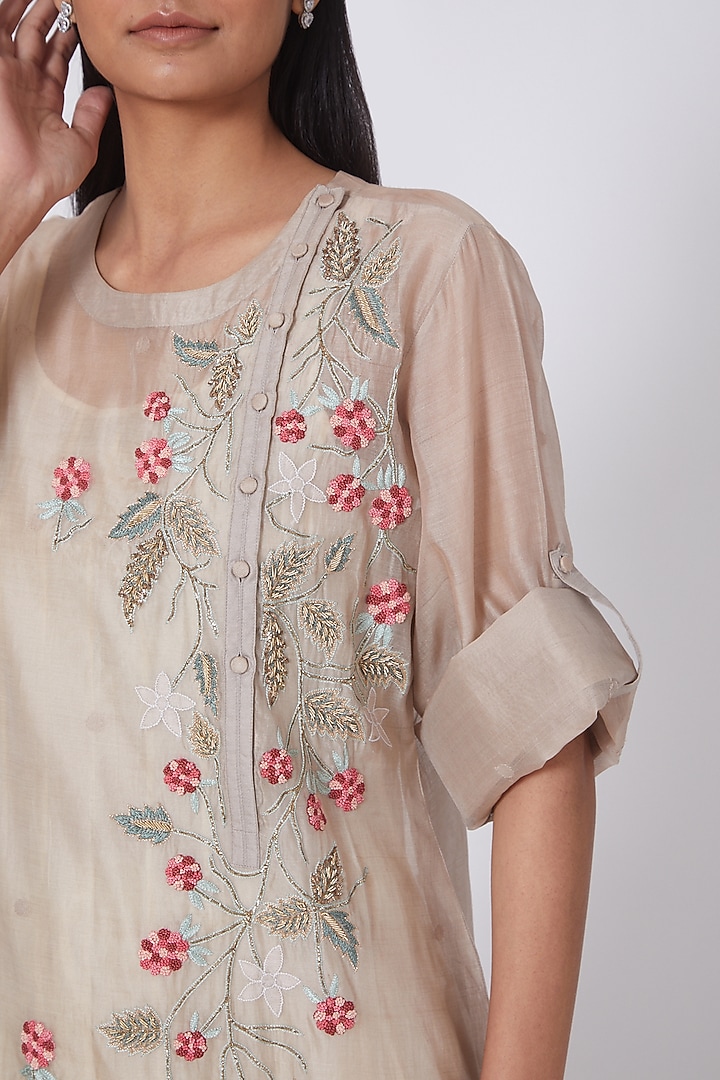 Grey Silk Chanderi Kurta Set by Prama by Pratima Pandey at Pernia's Pop Up Shop