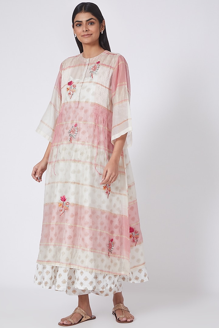 Blush Pink & Ivory Embroidered Tunic Set by Prama by Pratima Pandey
