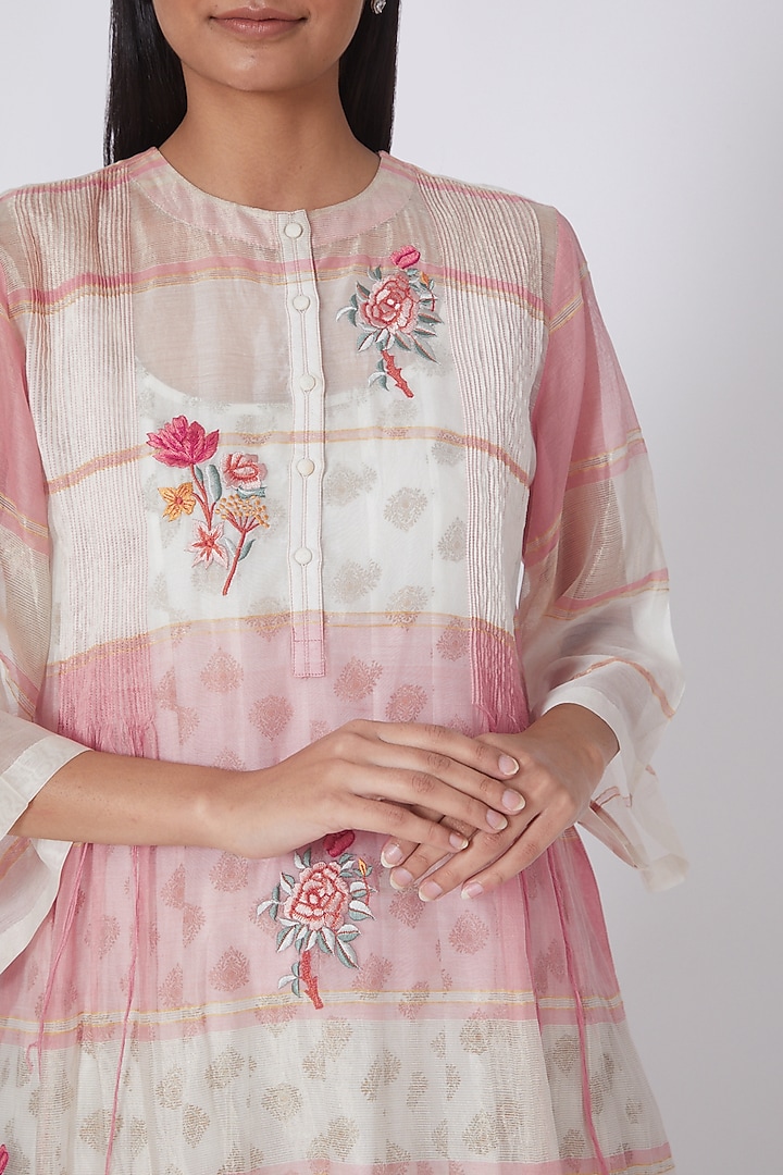 Blush Pink & Ivory Embroidered Tunic Set by Prama by Pratima Pandey at Pernia's Pop Up Shop