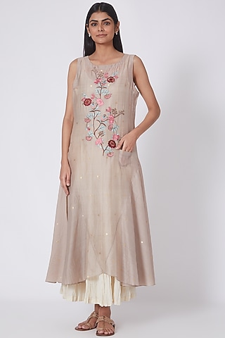 Grey Zardosi Embroidered Dress by Prama by Pratima Pandey