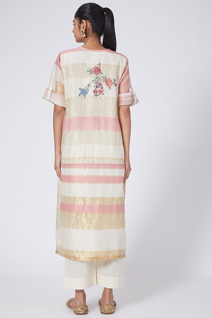 Pink & Ivory Embroidered Kurta Set by Prama by Pratima Pandey at Pernia's Pop Up Shop