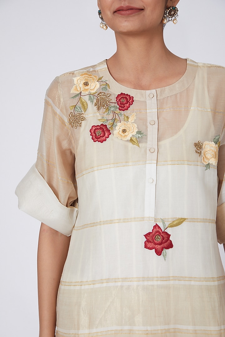 Ivory Zardosi Embroidered Kurta Set by Prama by Pratima Pandey at Pernia's Pop Up Shop
