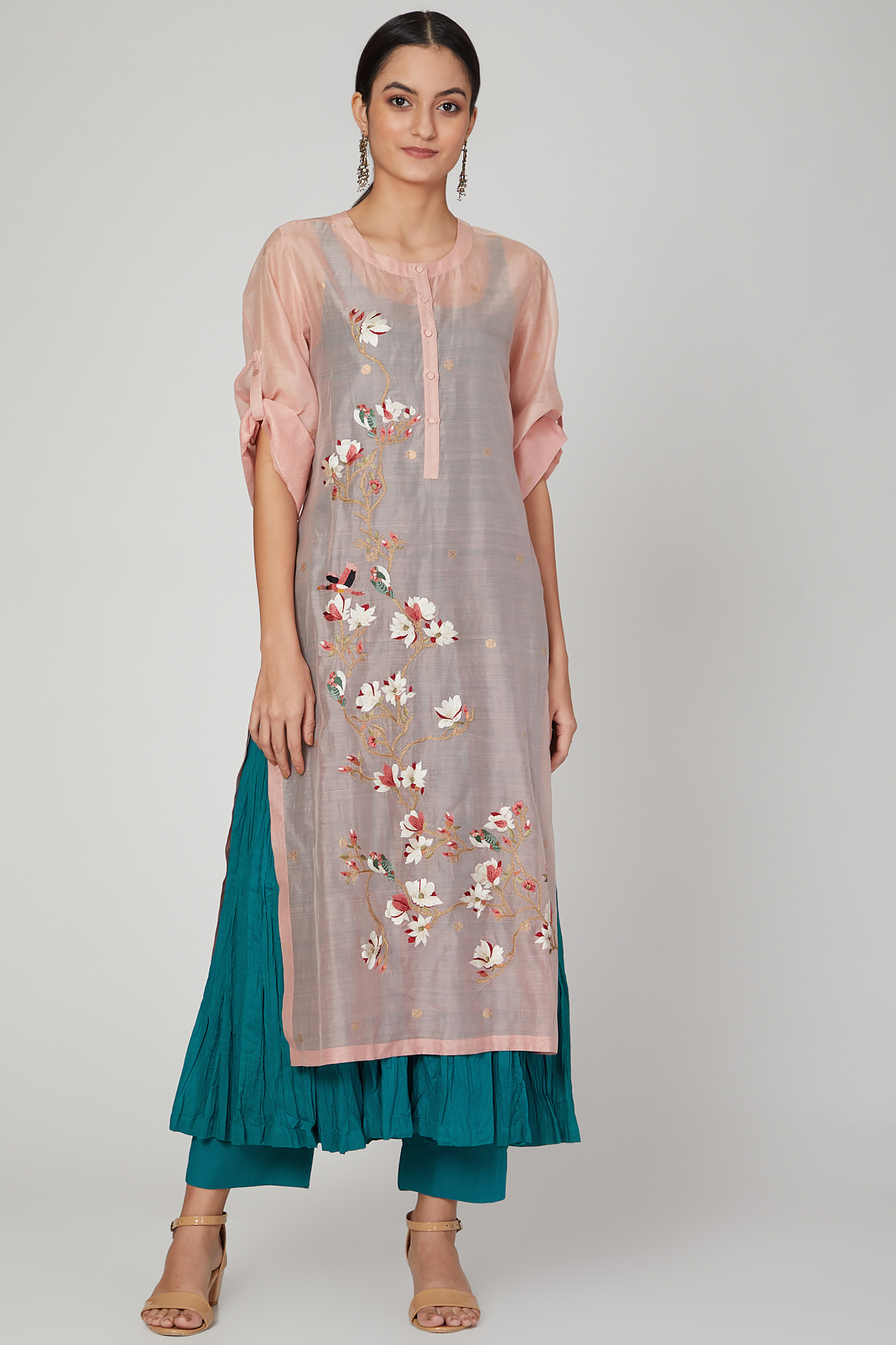 Peach Embroidered Kurta With Pants by Prama by Pratima Pandey at Pernia's Pop Up Shop