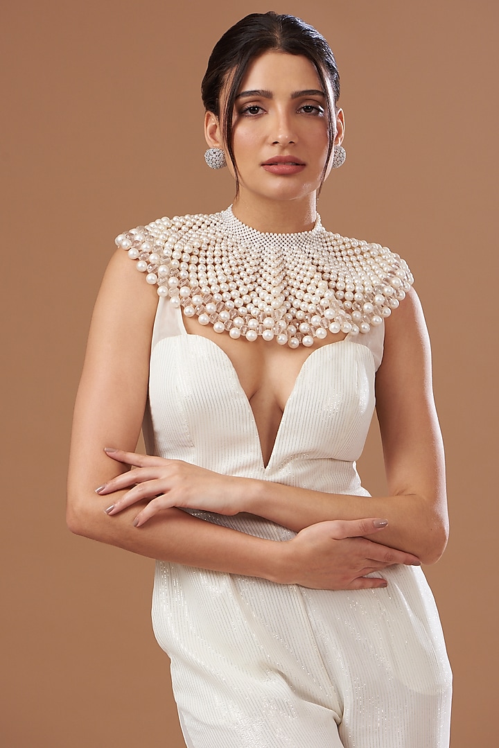 White Handcrafted Pearl Cape by PETERPAN TRINKETS at Pernia's Pop Up Shop