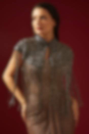 Black & Grey Embroidered Cape by PETERPAN TRINKETS at Pernia's Pop Up Shop