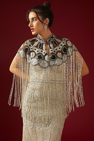 Black & White Embroidered Cape by PETERPAN TRINKETS