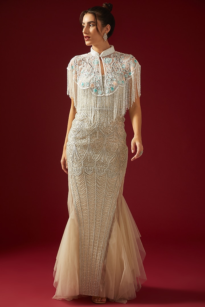 White Embroidered Cape by PETERPAN TRINKETS at Pernia's Pop Up Shop