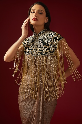 Black & Gold Embroidered Cape by PETERPAN TRINKETS