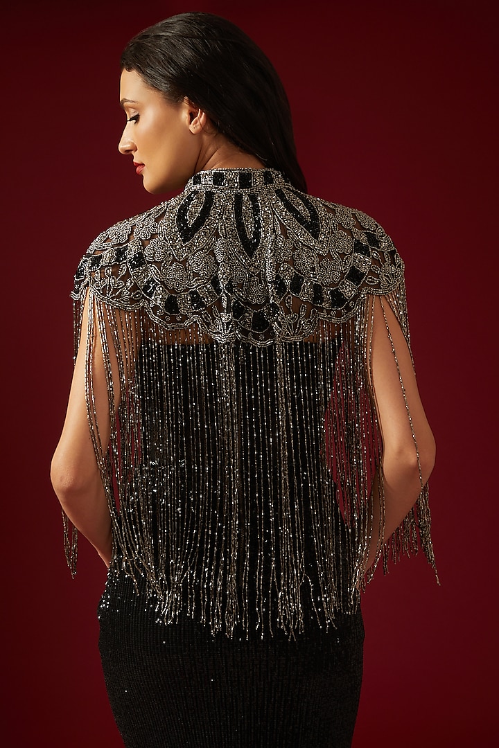 Black & Silver Embroidered Cape by PETERPAN TRINKETS at Pernia's Pop Up Shop