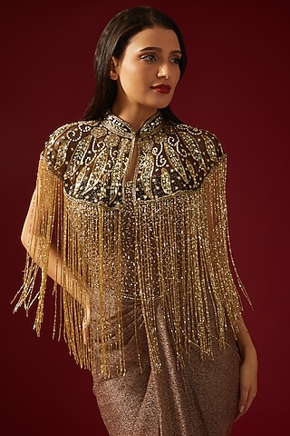 Black & Gold Embroidered Cape by PETERPAN TRINKETS