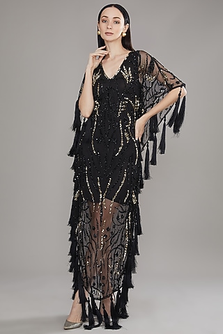 Black Cutdana Embellished Kaftan by PETERPAN TRINKETS