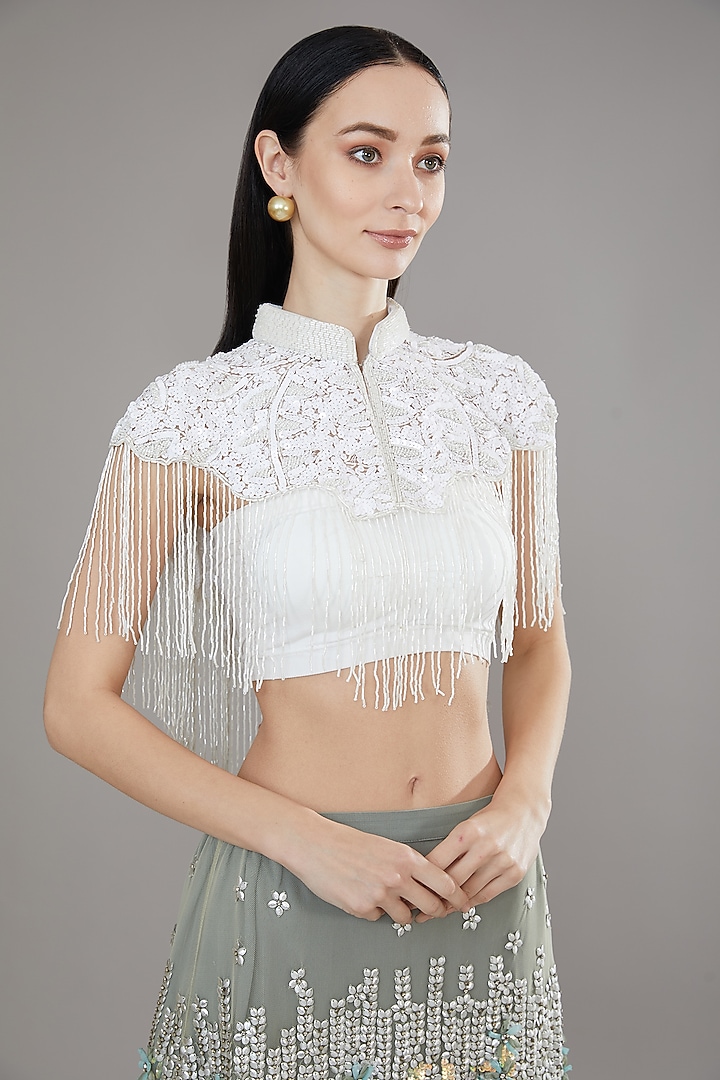 White Sequins & Cutdana Cape by PETERPAN TRINKETS at Pernia's Pop Up Shop