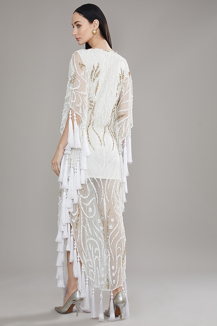 White Cutdana Embellished Kaftan by PETERPAN TRINKETS at Pernia's Pop Up Shop