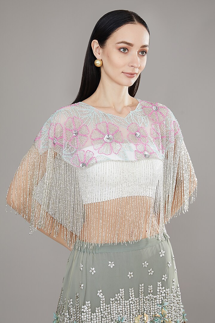 White Sequins & Cutdana Cape by PETERPAN TRINKETS at Pernia's Pop Up Shop