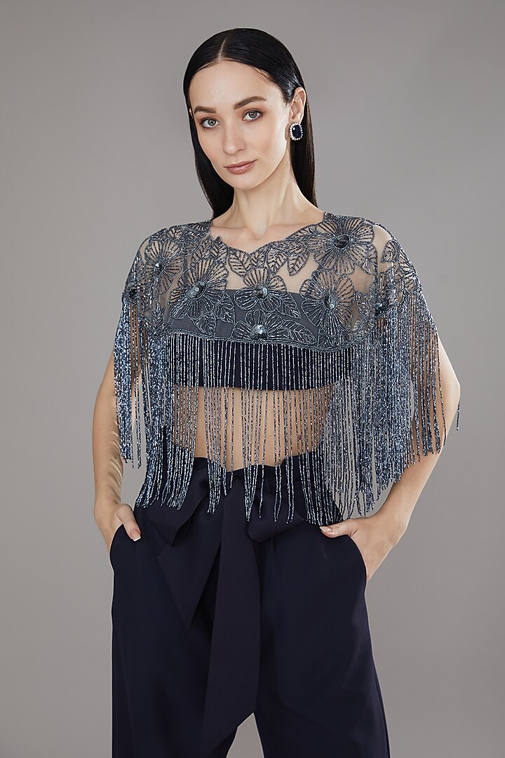 Grey Sequins & Cutdana Cape by PETERPAN TRINKETS at Pernia's Pop Up Shop