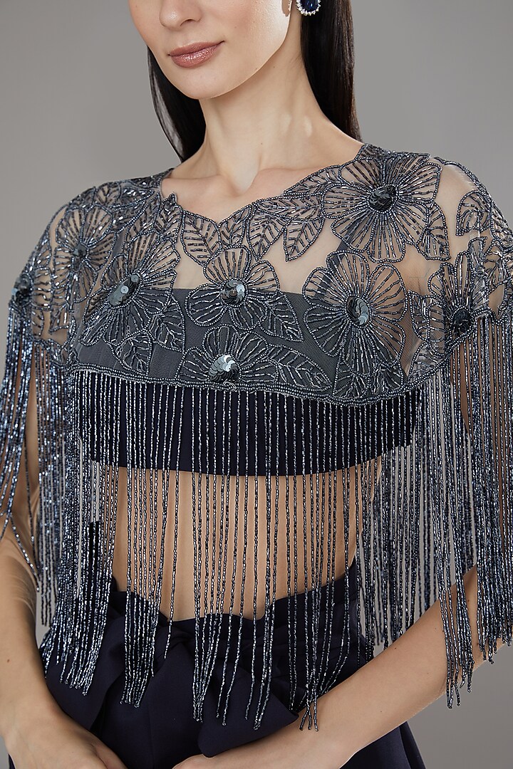 Grey Sequins & Cutdana Cape by PETERPAN TRINKETS at Pernia's Pop Up Shop