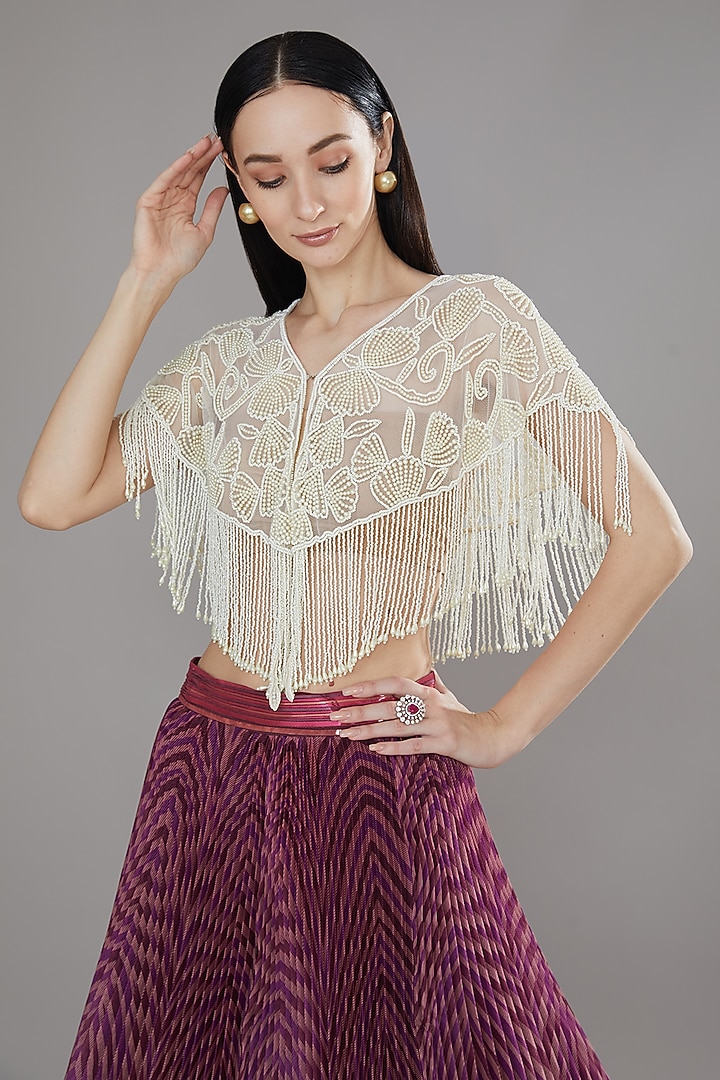 White Sequins & Cutdana Cape by PETERPAN TRINKETS at Pernia's Pop Up Shop