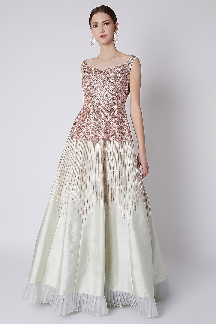 Mint Green Embroidered Engagement Gown by MASUMI MEWAWALLA at Pernia's Pop Up Shop