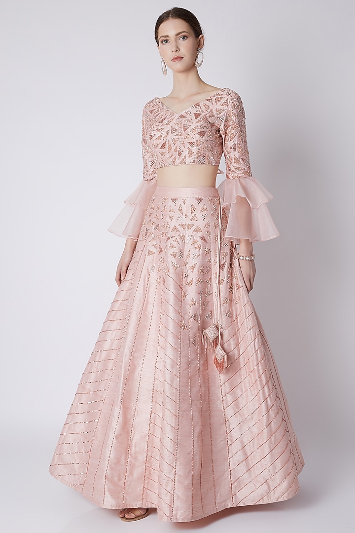 Rose Pink Embroidered Wedding Lehenga With Blouse by MASUMI MEWAWALLA at Pernia's Pop Up Shop