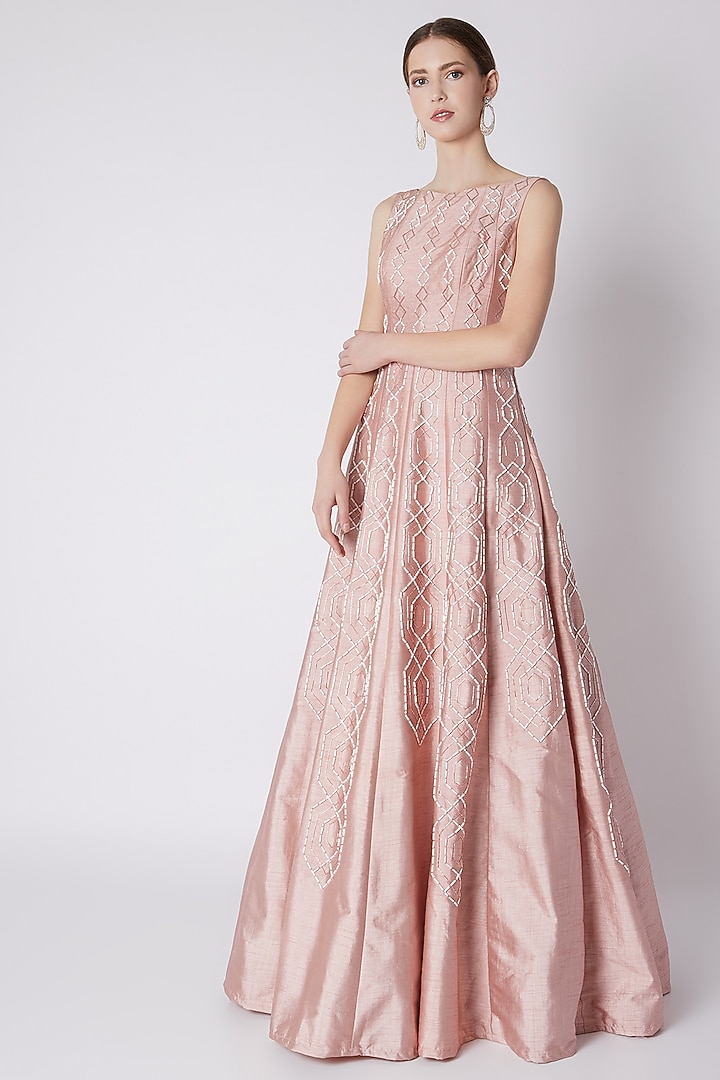 Rose Pink Embroidered Engagement Gown by MASUMI MEWAWALLA at Pernia's Pop Up Shop