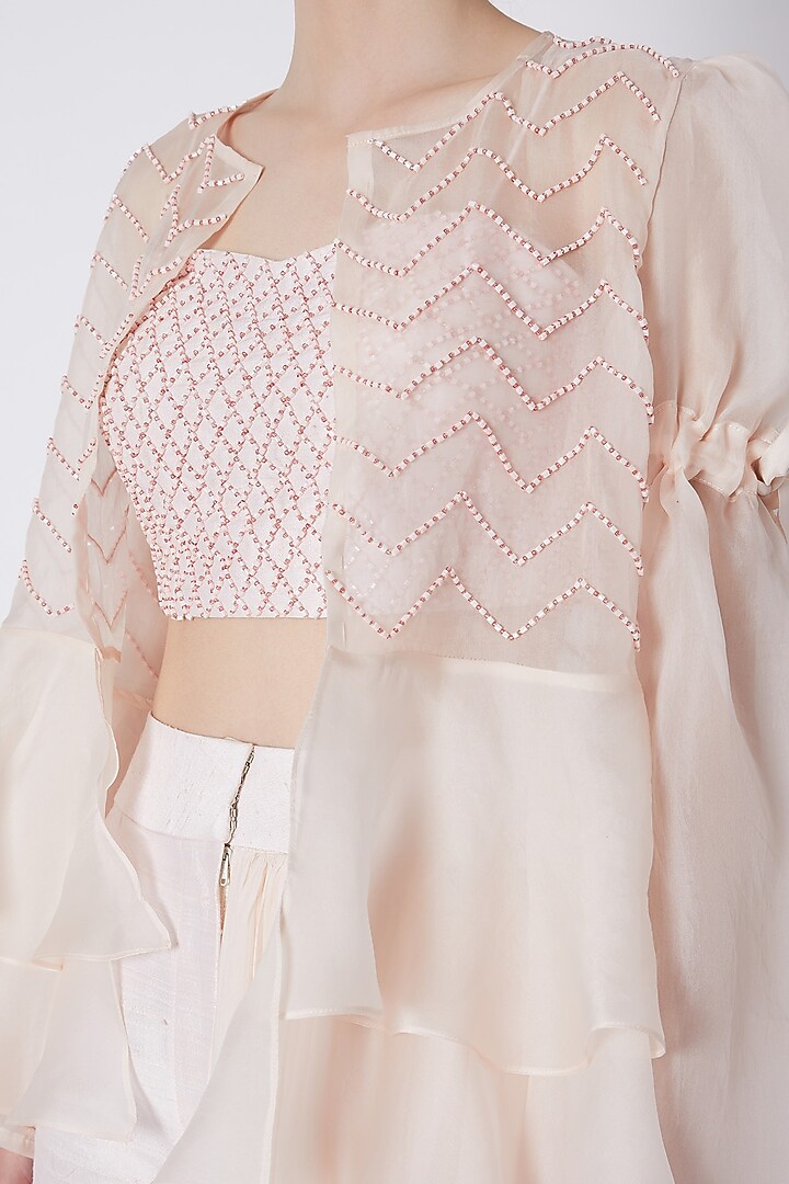 Creme Embroidered Jacket Set by MASUMI MEWAWALLA at Pernia's Pop Up Shop