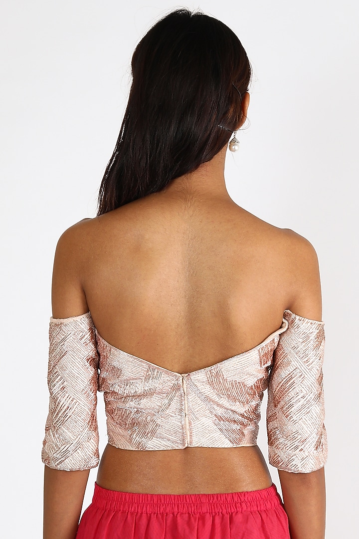 Pink Embroidered Off Shoulder Blouse by MASUMI MEWAWALLA at Pernia's Pop Up Shop