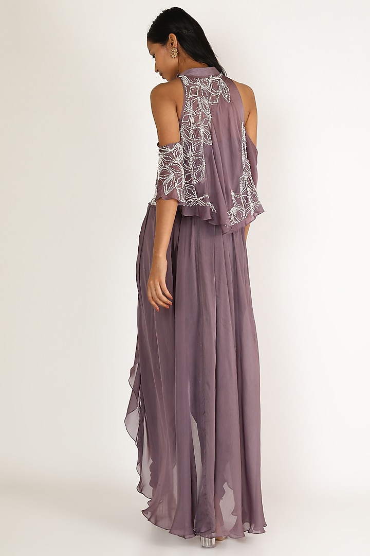 Mauve Embroidered Pant Set by MASUMI MEWAWALLA at Pernia's Pop Up Shop