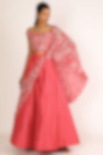 Pink Embroidered Draped Wedding Lehenga Set by MASUMI MEWAWALLA at Pernia's Pop Up Shop
