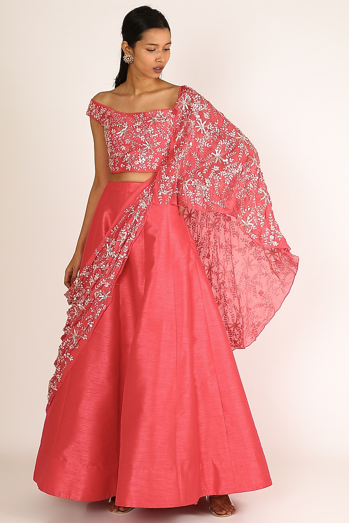 Pink Embroidered Draped Wedding Lehenga Set by MASUMI MEWAWALLA at Pernia's Pop Up Shop