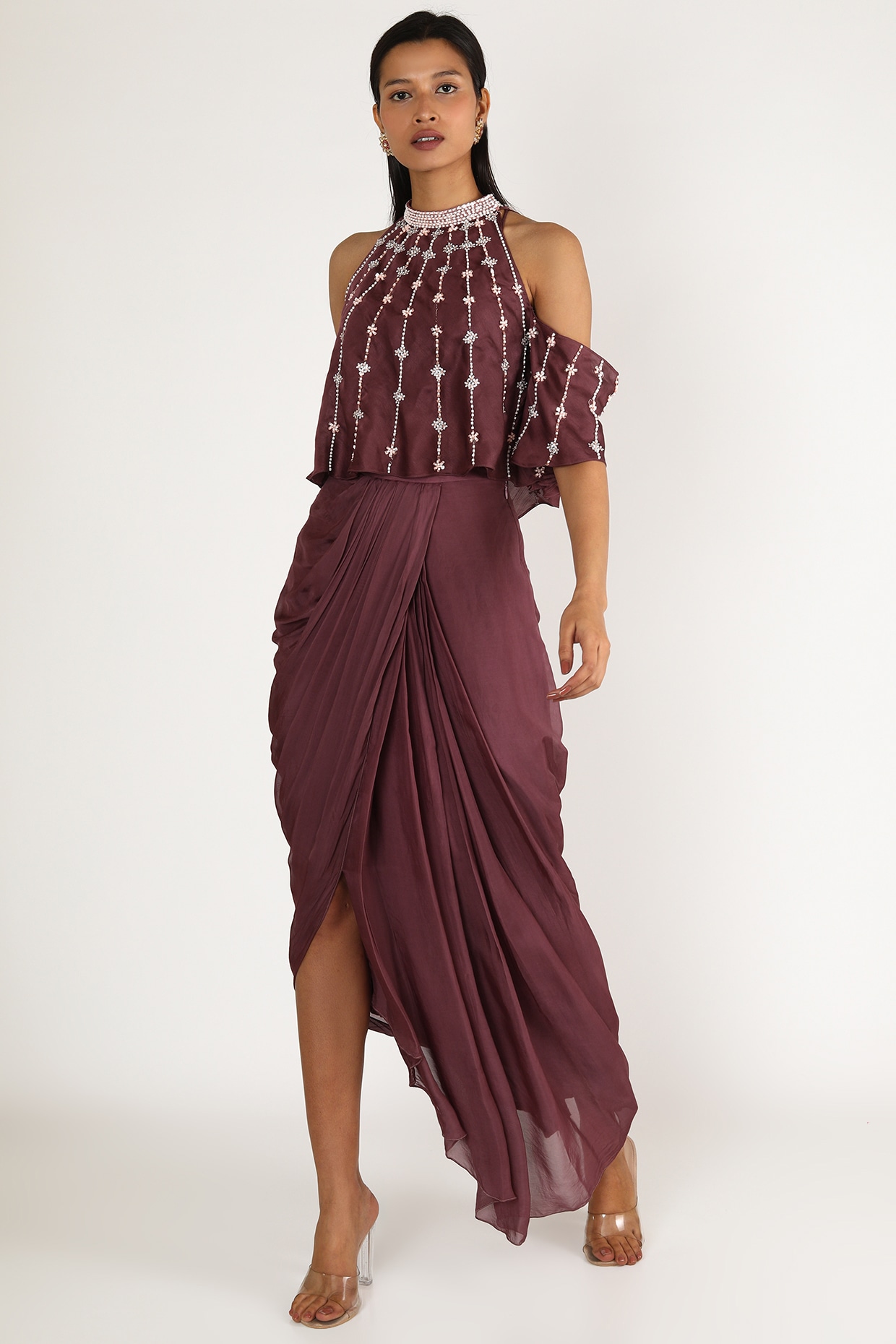 Embroidered cape dress clearance