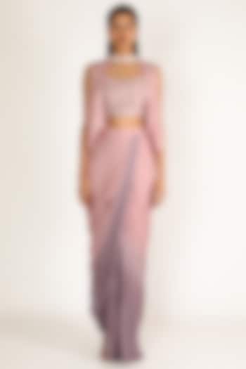 Blush Pink Raw Silk Dhoti Skirt Set by MASUMI MEWAWALLA at Pernia's Pop Up Shop