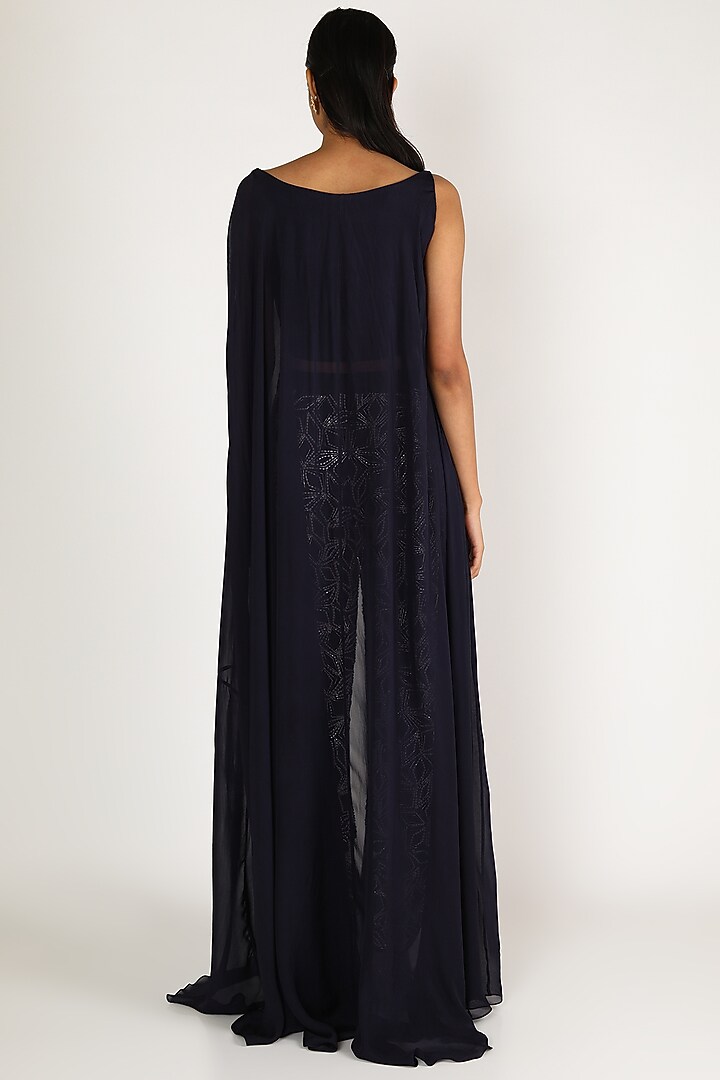 Navy Blue Draped Pant Set by MASUMI MEWAWALLA at Pernia's Pop Up Shop