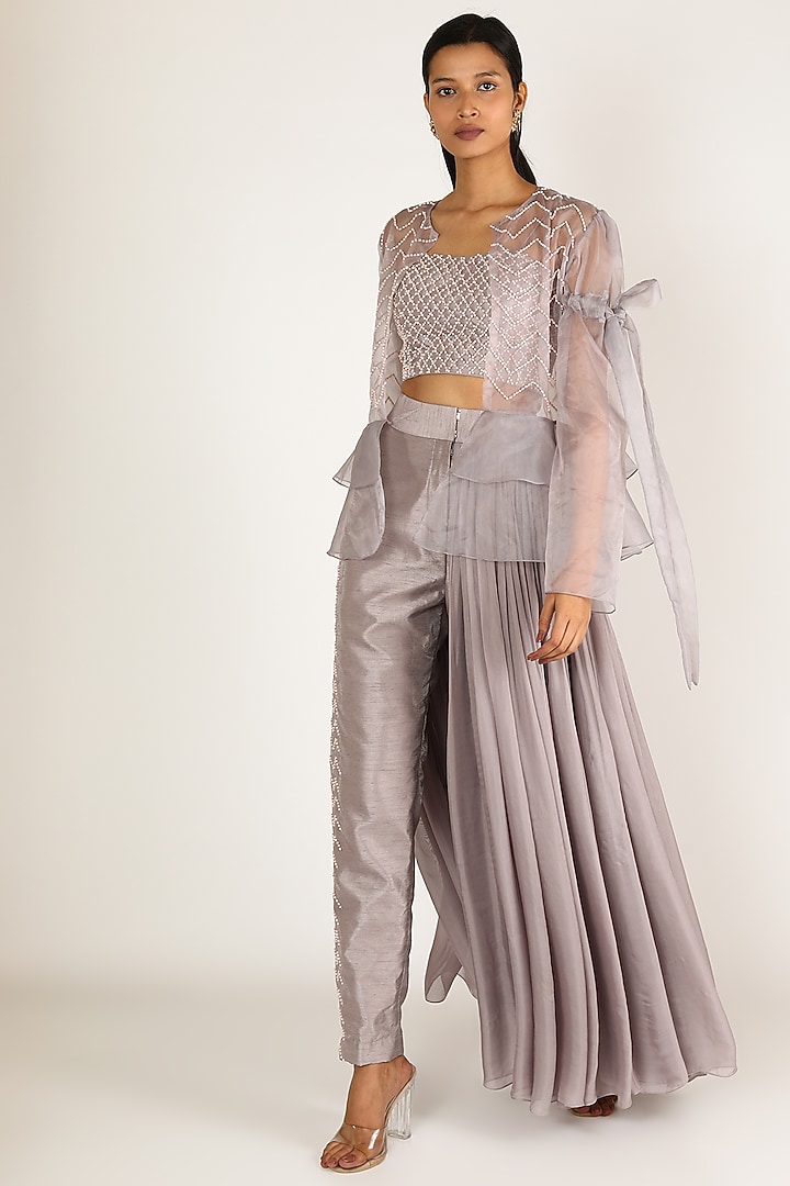 Lilac Embroidered Skirt Set by MASUMI MEWAWALLA at Pernia's Pop Up Shop