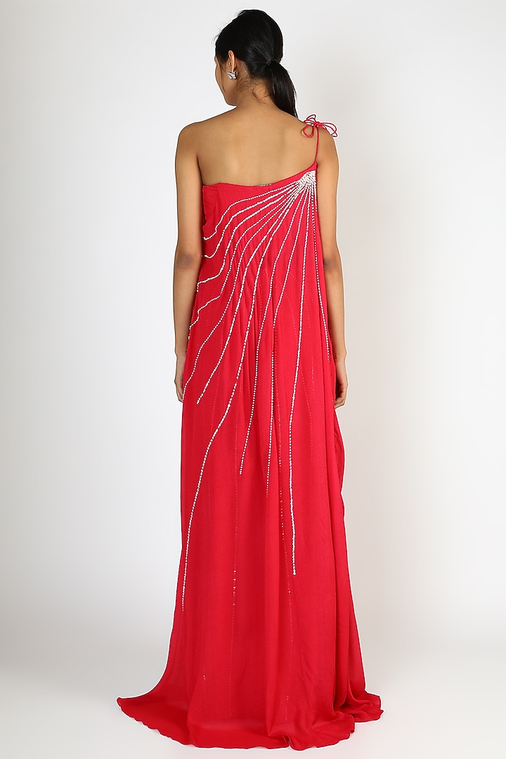 Red Embroidered Palazzo Pant Set by MASUMI MEWAWALLA at Pernia's Pop Up Shop