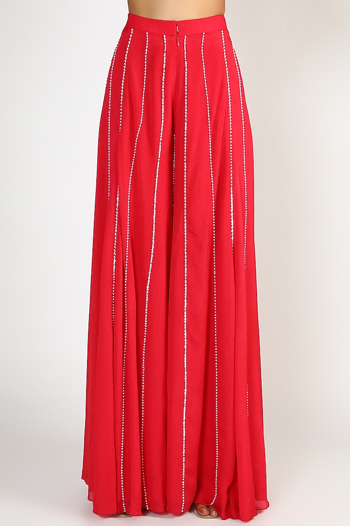 Red Embroidered Palazzo Pant Set by MASUMI MEWAWALLA at Pernia's Pop Up Shop