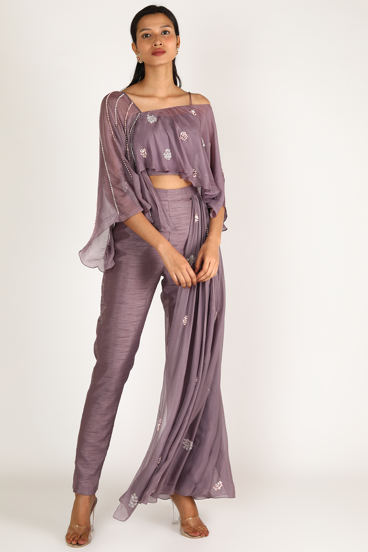 Dusty Mauve Embroidered Pant Set by MASUMI MEWAWALLA at Pernia's Pop Up Shop