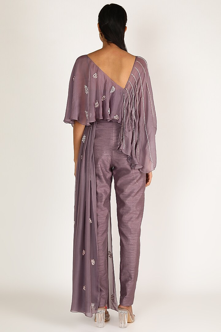 Dusty Mauve Embroidered Pant Set by MASUMI MEWAWALLA at Pernia's Pop Up Shop