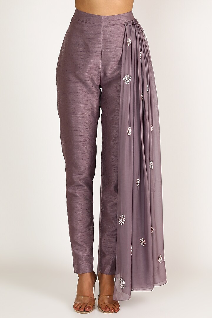 Dusty Mauve Embroidered Pant Set by MASUMI MEWAWALLA at Pernia's Pop Up Shop
