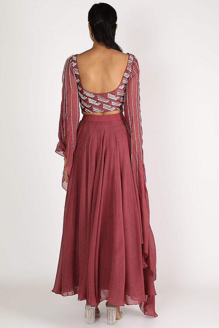 Brown Embroidered Draped Skirt Set by MASUMI MEWAWALLA at Pernia's Pop Up Shop