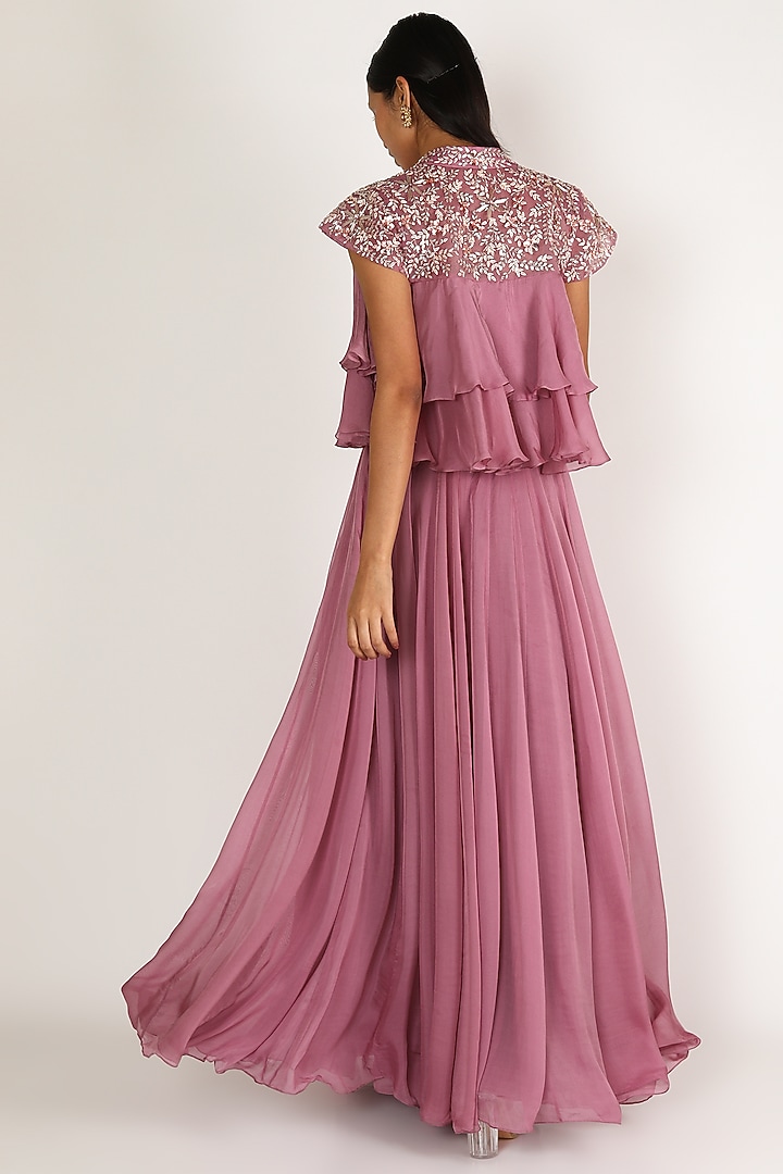 Purple Embroidered Skirt Set by MASUMI MEWAWALLA at Pernia's Pop Up Shop