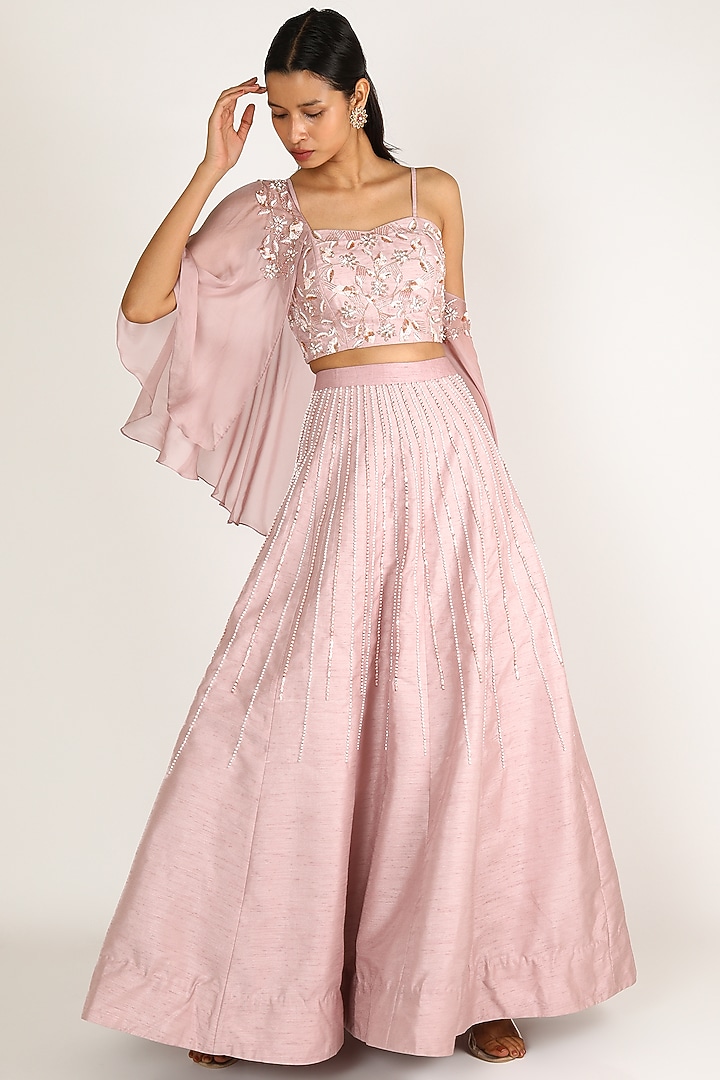 Dusty Pink Embroidered Wedding Lehenga Set by MASUMI MEWAWALLA at Pernia's Pop Up Shop