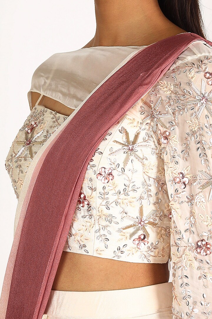 Nude & Lilac Ombre Dupion Party Wear Saree Set by MASUMI MEWAWALLA at Pernia's Pop Up Shop